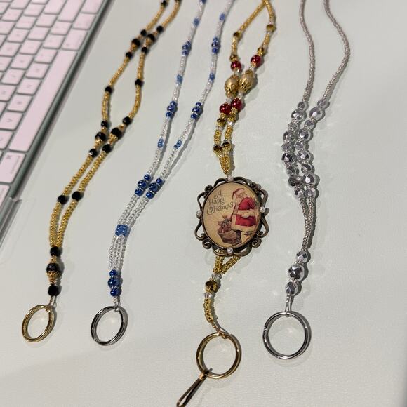 Mixed Lot of 4 Handmade Beaded Lanyard Badge Holders, Glass, Pearls - Picture 3 of 6